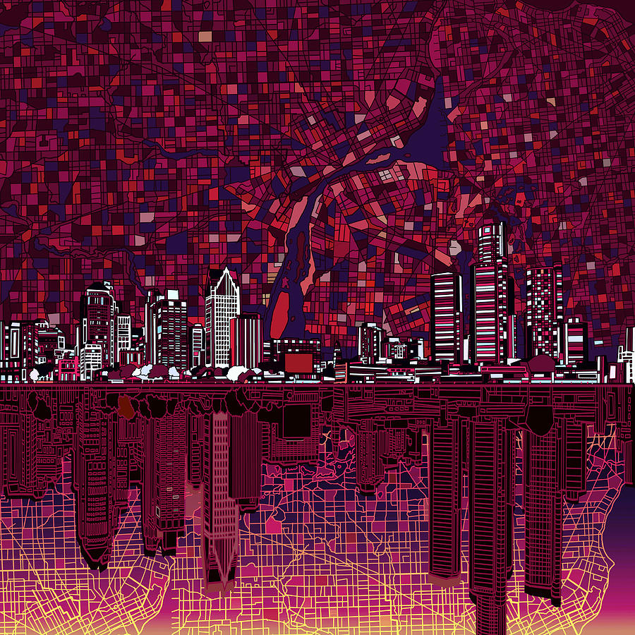 Detroit Painting - Detroit Skyline Abstract by Bekim M