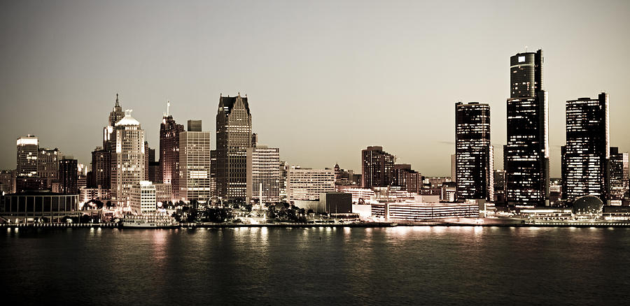 Detroit Skyline at Night Photograph by Levin Rodriguez