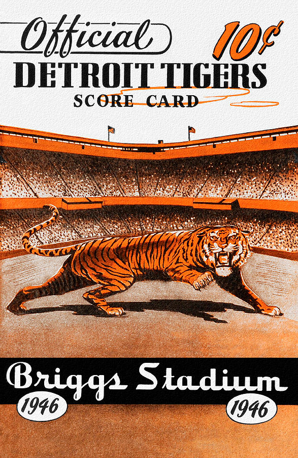 Detroit Tigers 1946 Scorecard Painting by Big 88 Artworks - Fine