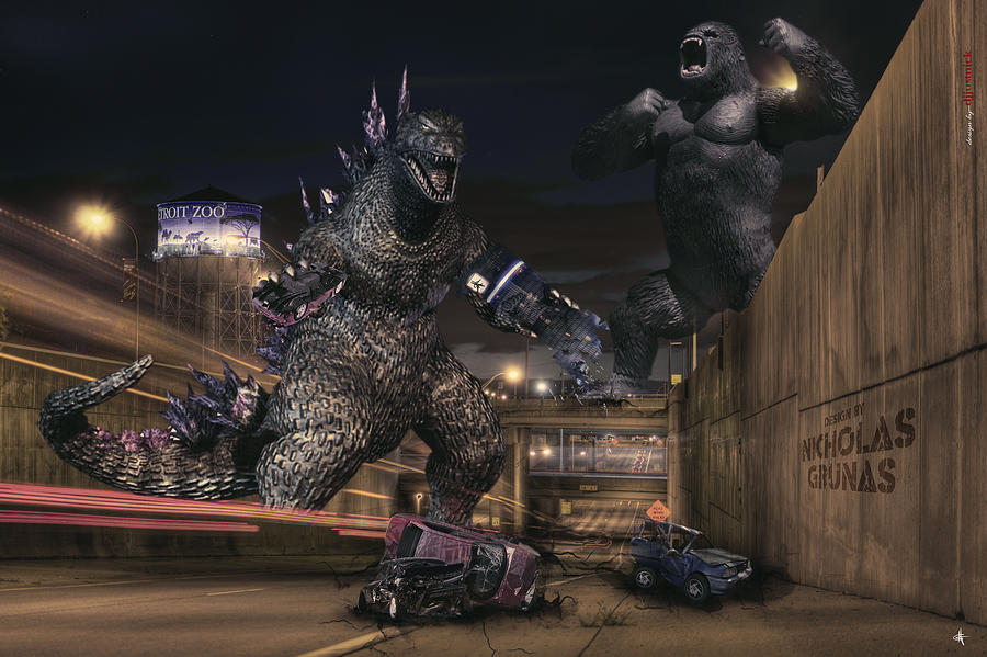 King Kong Photograph - Detroit Zoo - Godzilla vs King Kong by A And N Art