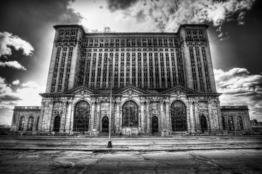 Detroits Abandoned Michigan Central Train Station Depot in Black and White Photograph by Gordon Dean II