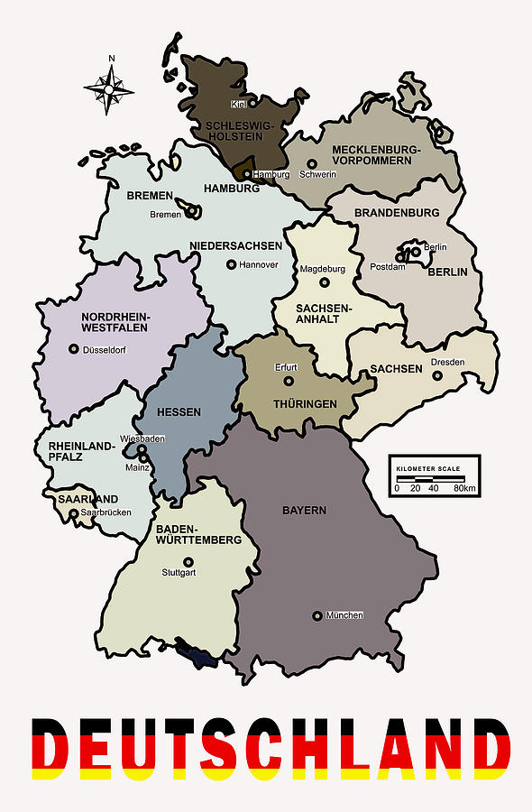 Germany Map Digital Art - Deutschland Map by Daniel Hagerman Germany Map Digital Art - Deutschland Map by Daniel Hagerman