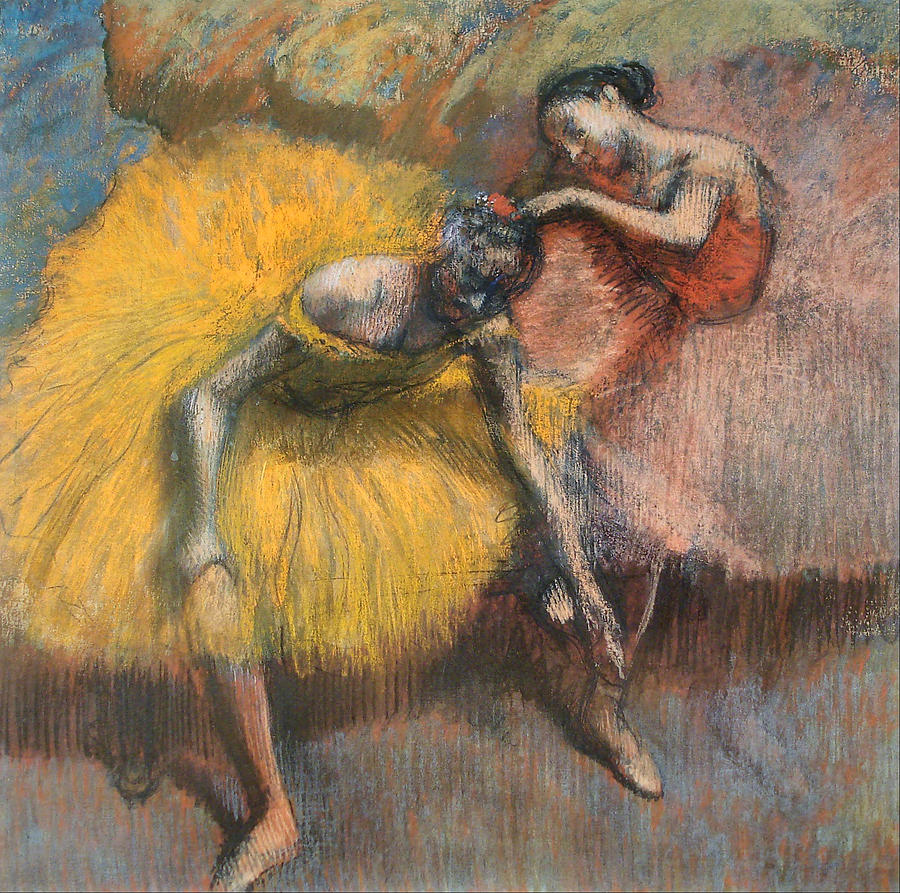Deux danseuses jaunes et roses Painting by Edgar Degas