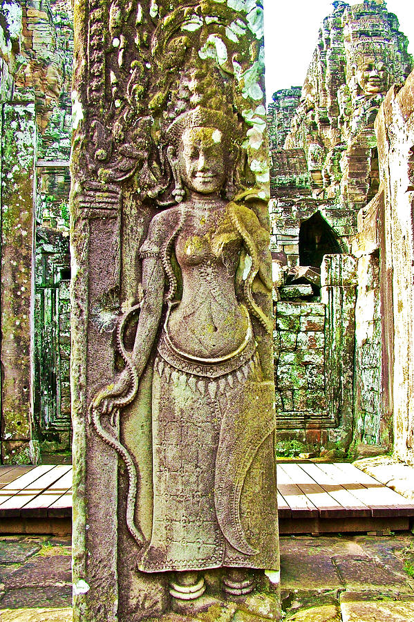 Devata or Hindu Goddess in the Bayon of Angkor Wat Archeological Park near Siem Reap-Cambodia  Photograph by Ruth Hager