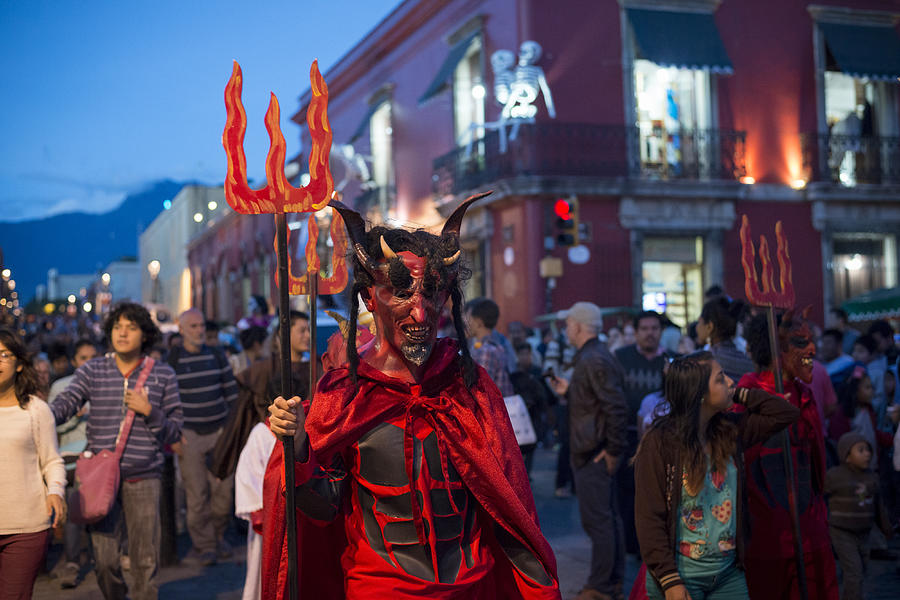 Devil costumer at Day of the Dead - Oaxaca, Mexico Photograph by Joel Carillet