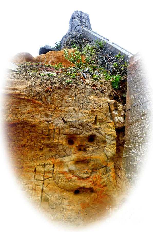 Devil Face Carved into the Mountain at Sutro Baths  Fade Out Version Photograph by Jim Fitzpatrick