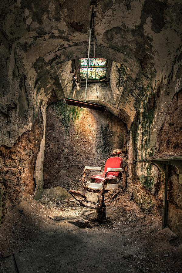 Science Fiction Photograph - Devils Haircut - Barbers Chair in Cell Block 10 by Gary Heller