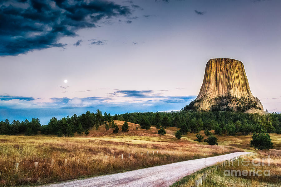 Devils Tower at Sunset and Moonrise Photograph by Sophie Doell