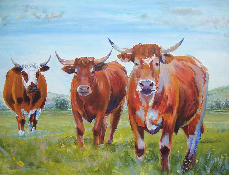 Devon Cattle Painting by Mike Jory