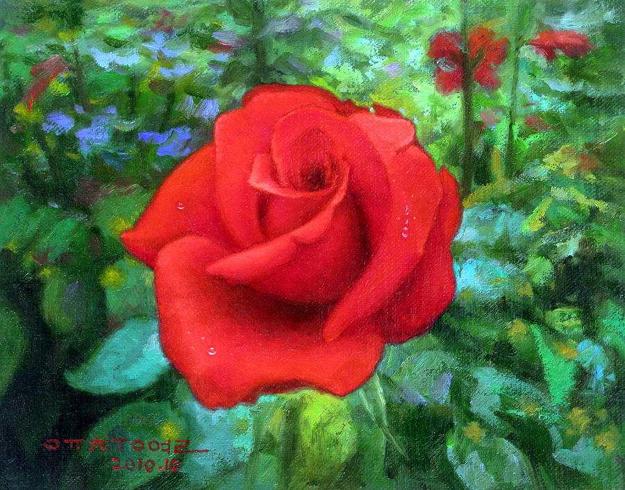Dew Soaked Rose Painting by Yoo Choong Yeul