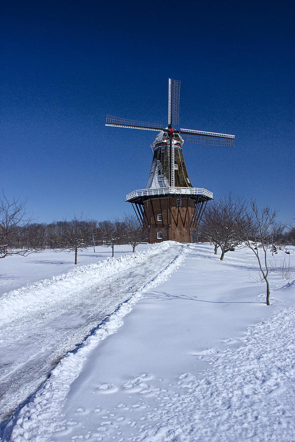 DeZwaan Windmill during Winter in Holland Michigan Photograph by Randall Nyhof