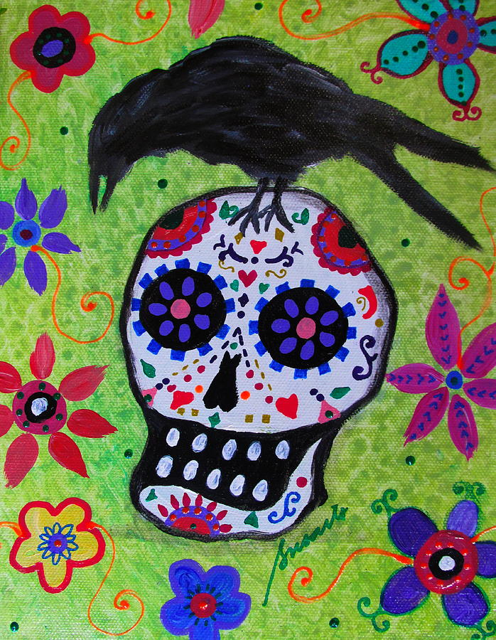 Dia De Los Muertos Black Crow Painting by Pristine Cartera Turkus