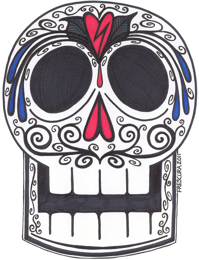 Skull Drawing - Dia de los Muertos Calavera - FRESCURA 2011 by Lois Marie Frescura