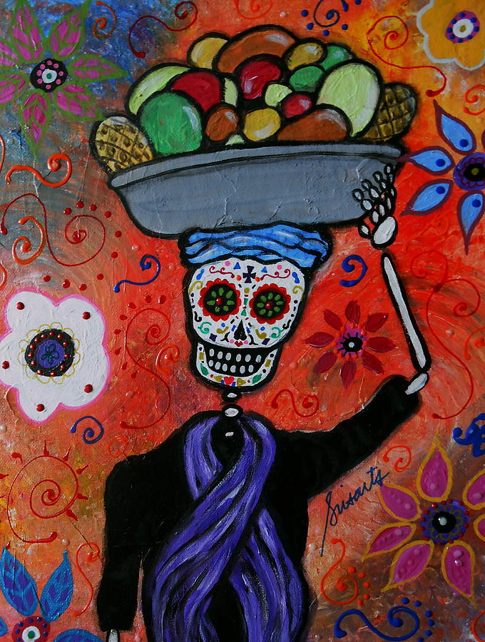 Fruit Painting - Dia De Los Muertos Fruit Vendor by Pristine Cartera Turkus