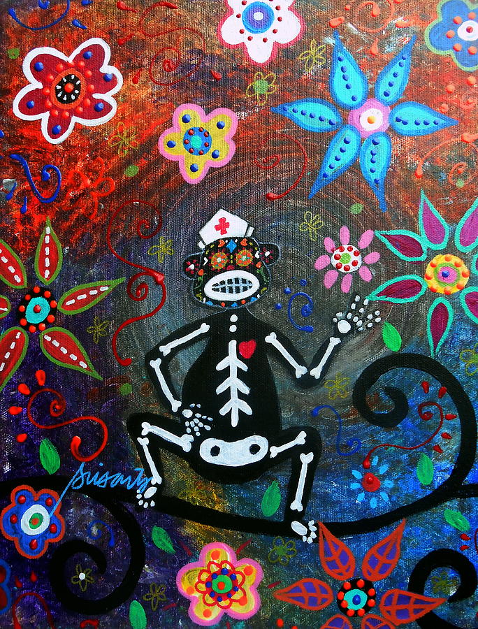 Dia De Los Muertos  Monkey Painting by Pristine Cartera Turkus