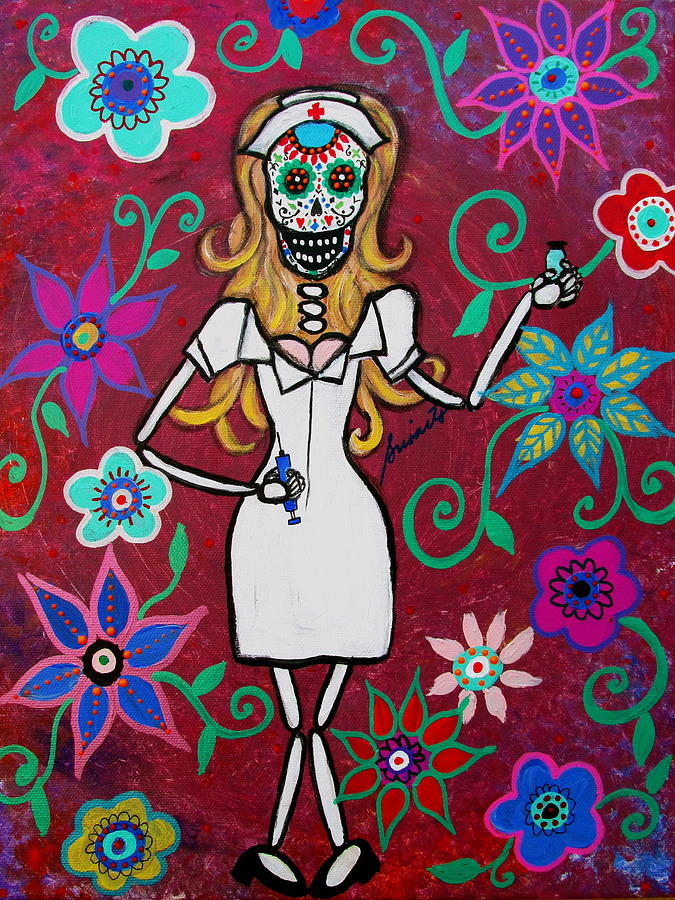 Dia De Los Muertos Nurse Calavera Painting by Pristine Cartera Turkus