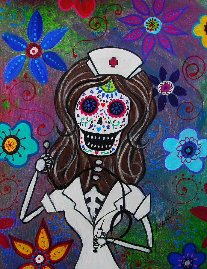 Dia De  Los Muertos Nurse Painting by Pristine Cartera Turkus