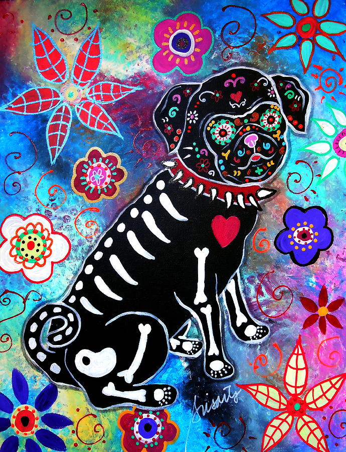 Dia De Los Muertos Pug Painting by Pristine Cartera Turkus