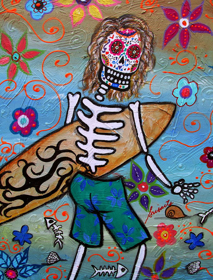Huntington Beach Painting - Dia De Los Muertos Surfer by Pristine Cartera Turkus