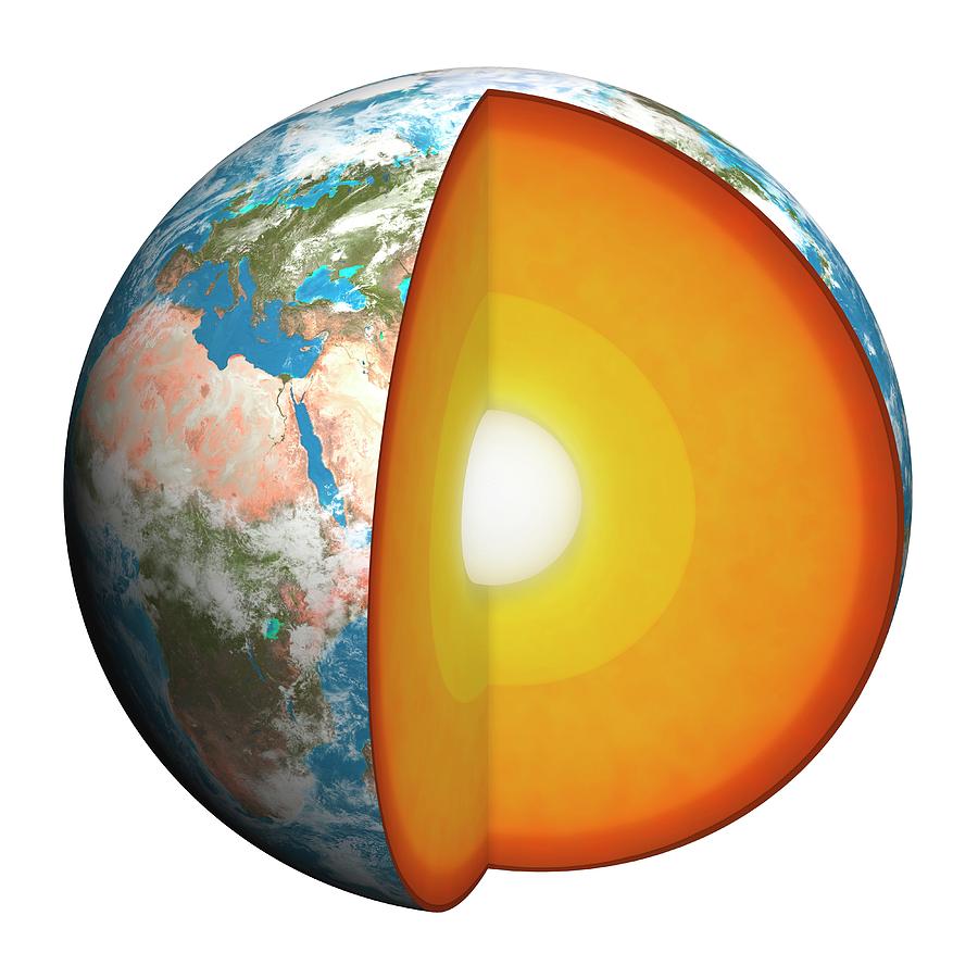 Planet Photograph - Diagram Showing Interior Of The Earth by Mark Garlick/science Photo Library