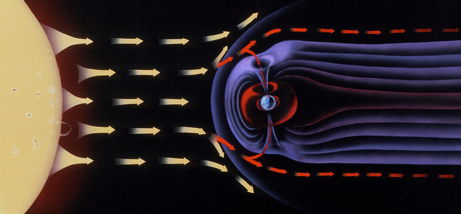 Aurorae Photograph - Diagram Showing The Earths Magnetosphere by Sally Bensusen/science Photo Library