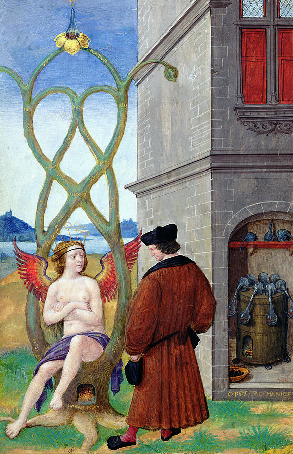 Nude Photograph - Dialogue Between The Alchemist And Nature, 1516 Vellum by Jean Perreal