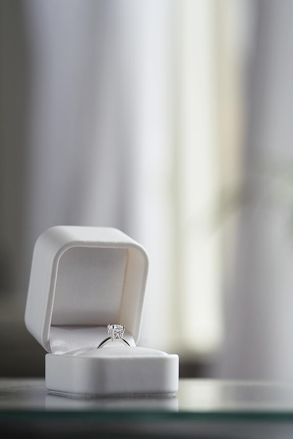 Diamond engagement ring in jewelry box Photograph by Tammy Hanratty