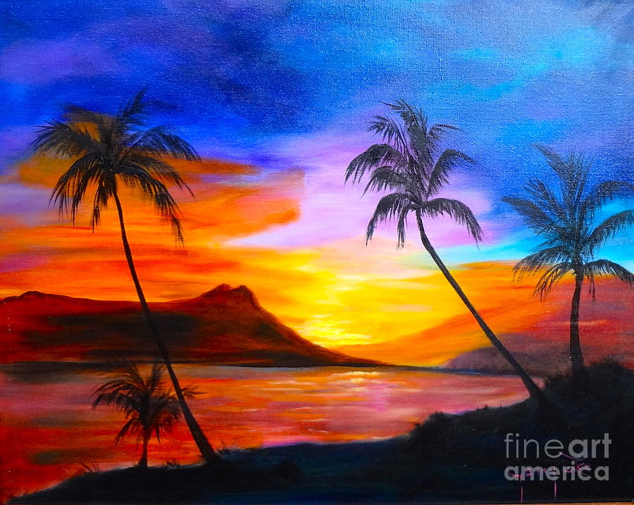 Beach Palm Tree Sunset  Diamond Painting Bling Art