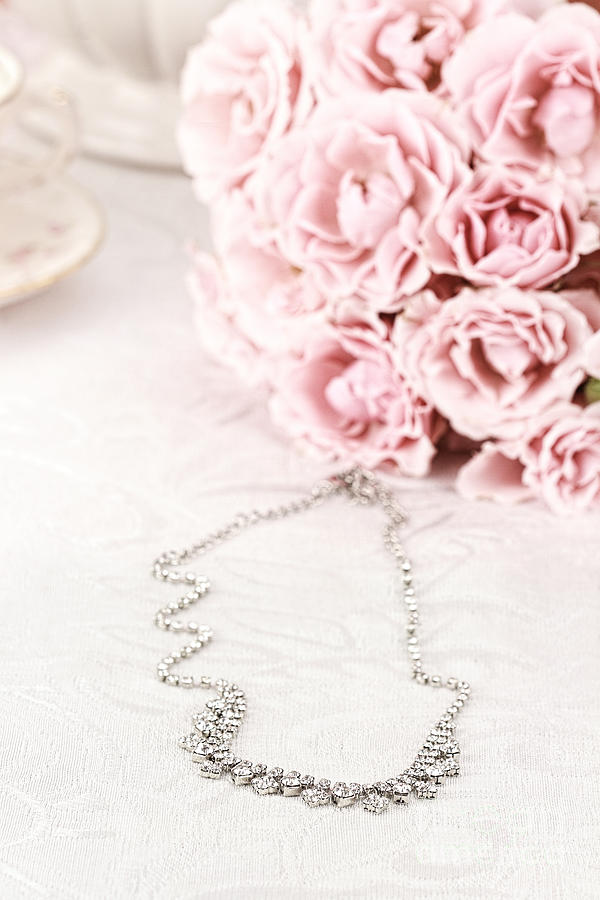 Diamond Necklace and Pink Roses Photograph by Stephanie Frey