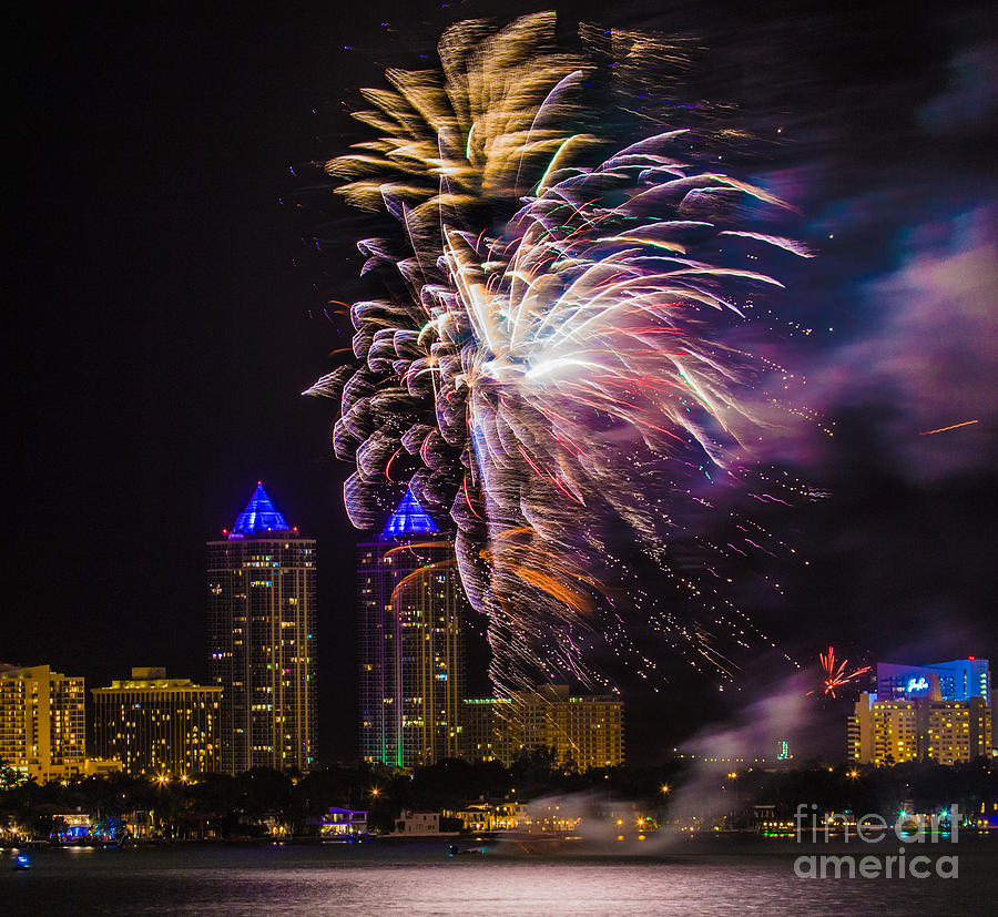 Diamond Towers Fireworks Celebration Photograph by Rene Triay FineArt Photos