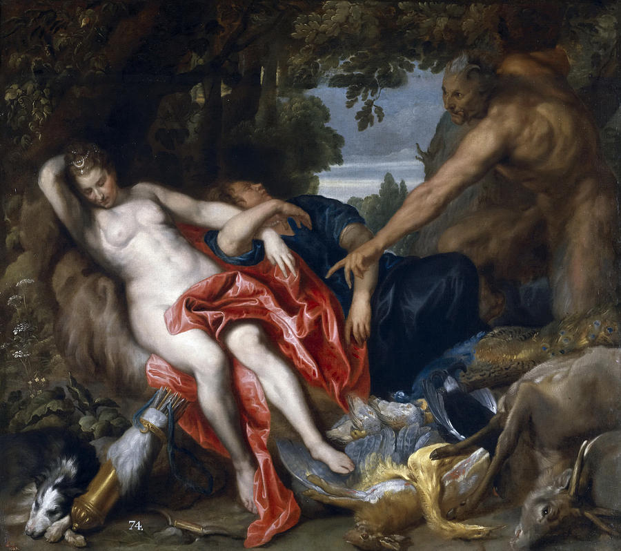 Diana and her Nymph surprised by Satyr Painting by Anthony van Dyck