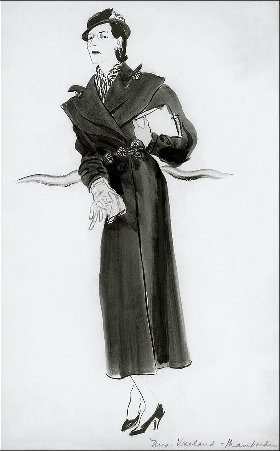 Vintage Digital Art - Diana Vreeland Wearing A Mainbocher Coat by Rene Bouet-Willaumez