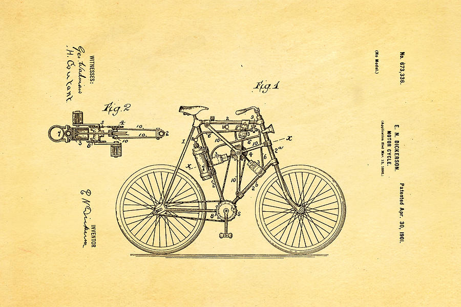Fork Photograph - Dickerson Motor Cycle Patent Art 1901 by Ian Monk