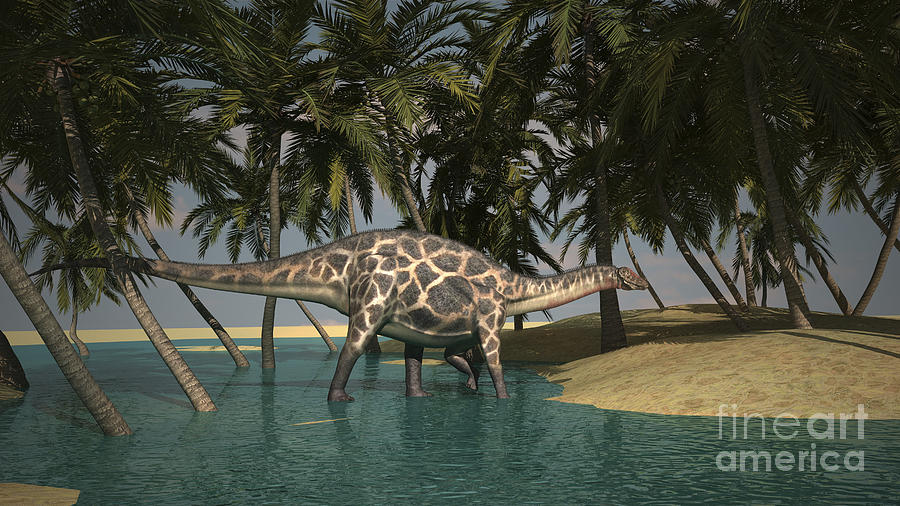 Three Dimensional Digital Art - Dicraeosaurus Grazing In A Tropical by Kostyantyn Ivanyshen Three Dimensional Digital Art - Dicraeosaurus Grazing In A Tropical by Kostyantyn Ivanyshen