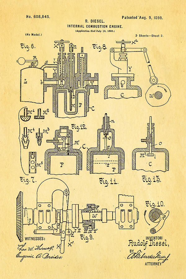 Car Photograph - Diesel Internal Combustion Engine Patent Art 1898 by Ian Monk