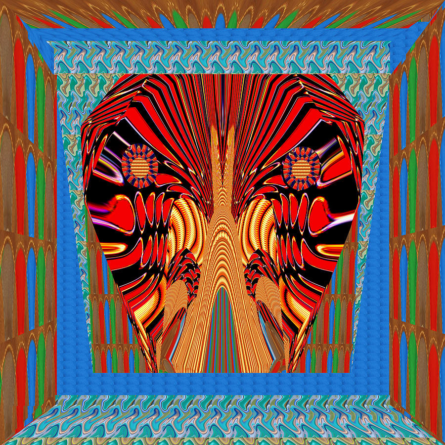 Jaws Mixed Media - Digital Fantasy Exotic Snake Head and Jaws framed in beautiful  graphic pattern by Navin Joshi