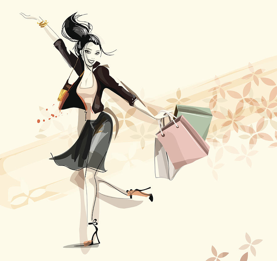 Digital illustration of a happy woman shopping Drawing by Aaaniram