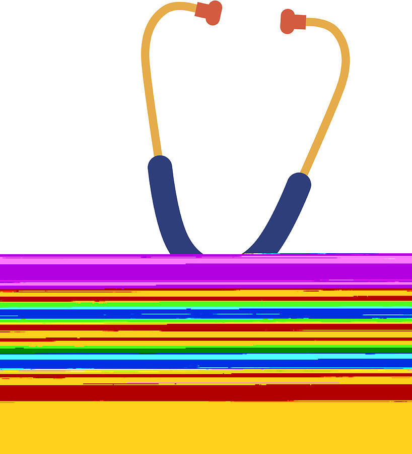 Digital illustration of a yellow and blue stethoscope Drawing by Kathykonkle