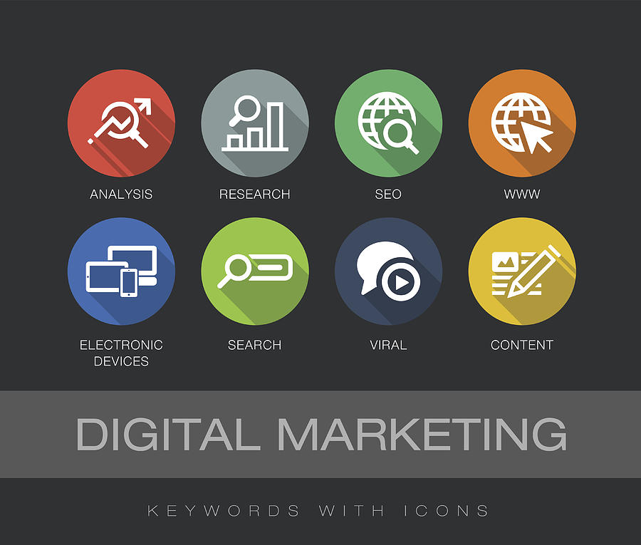 Digital Marketing keywords with icons Drawing by Enis Aksoy