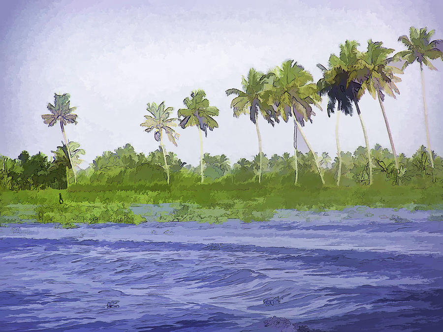 Digital Oil Painting - Water rippling in the coastal lagoon Digital Art by Ashish Agarwal