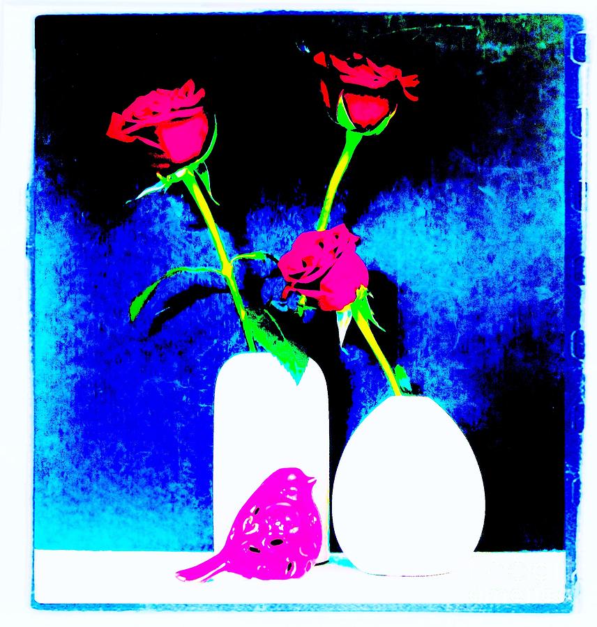 Rose Photograph - Digital Roses and Birdie by Marsha Heiken