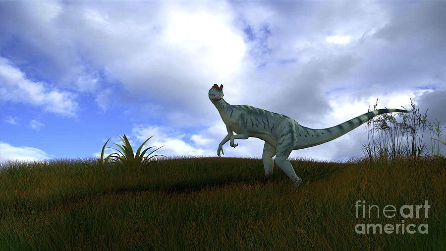 Dilophosaurus In A Grassy Field Digital Art by Kostyantyn Ivanyshen