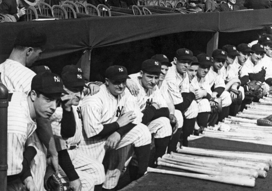 DiMaggio In Yankee Dugout Photograph by Underwood Archives