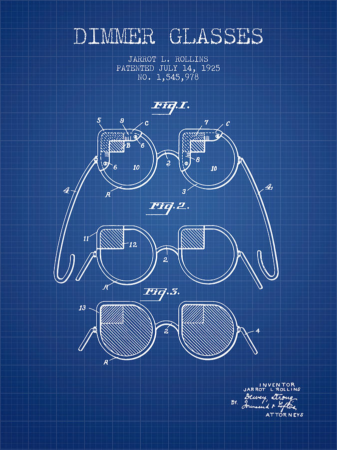 Vintage Digital Art - Dimmer Glasses Patent from 1925 - Blueprint by Aged Pixel