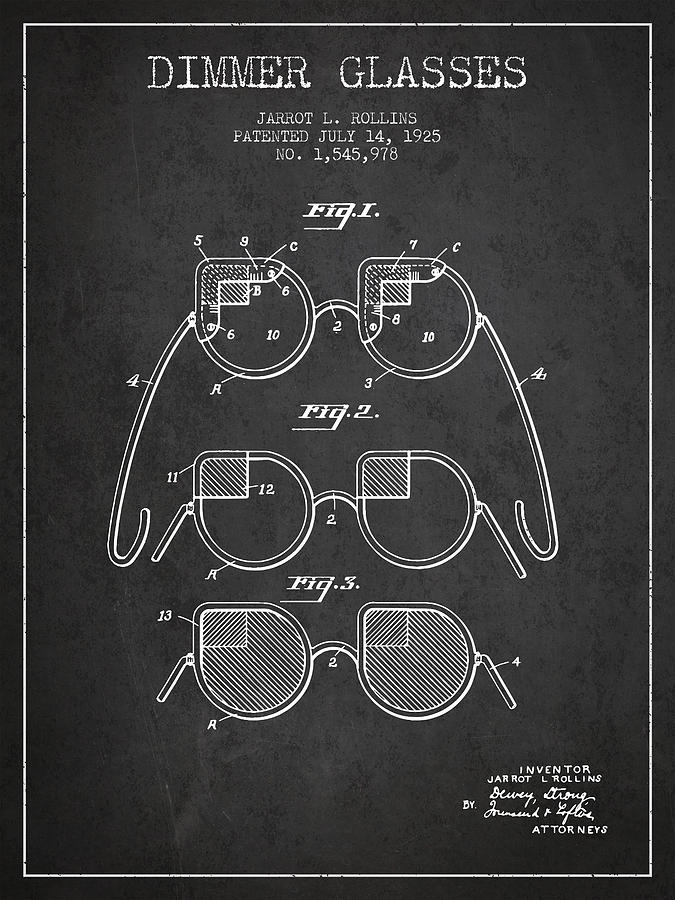 Vintage Digital Art - Dimmer Glasses Patent from 1925 - Dark by Aged Pixel