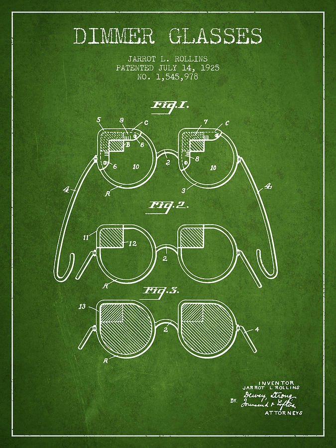 Vintage Digital Art - Dimmer Glasses Patent from 1925 - Green by Aged Pixel