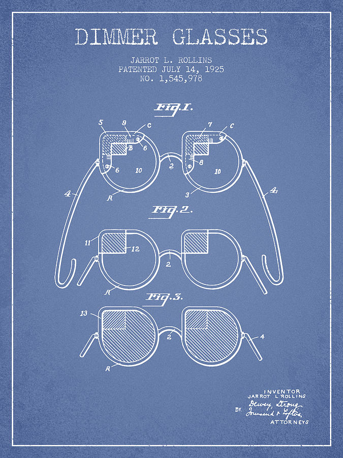 Vintage Digital Art - Dimmer Glasses Patent from 1925 - Light Blue by Aged Pixel