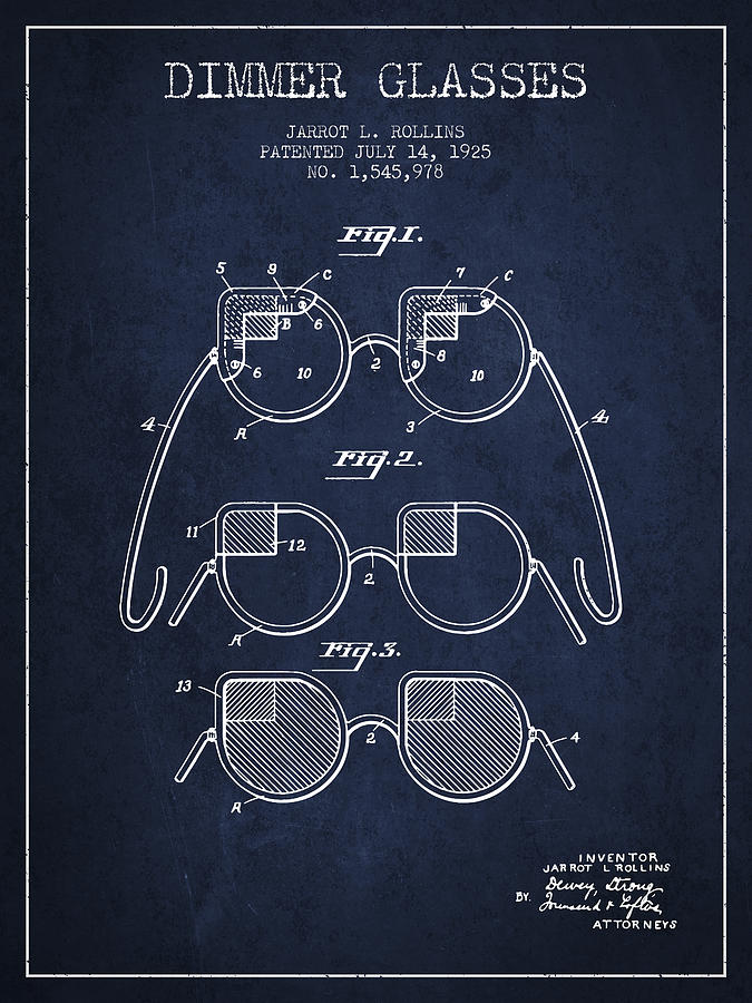 Vintage Digital Art - Dimmer Glasses Patent from 1925 - Navy Blue by Aged Pixel