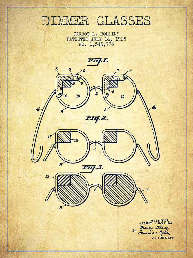Vintage Digital Art - Dimmer Glasses Patent from 1925 - Vintage by Aged Pixel