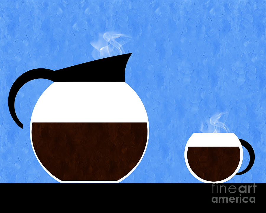 Coffee Digital Art - Diner Coffee Pot And Cup Blue by Andee Design